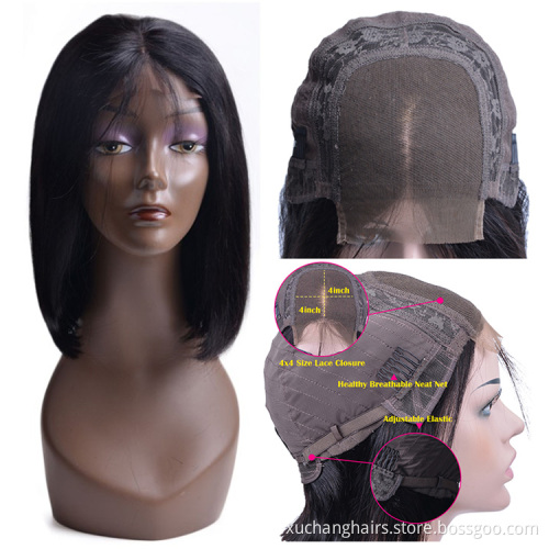 Fashion Design 8 Inch Peruvian Human Hair Lace Front Closure Short Bob Wig Wholesale Straight Human Hair Bob Peruvian Wigs